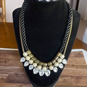 LOFT Black and Gold Necklace with Pearls and Crystals
